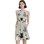 Cute Cat Seamless Pattern Cocktail Party Halter Sleeveless Dress With Pockets