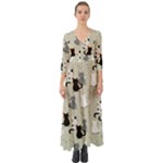 Cute Cat Seamless Pattern Button Up Boho Maxi Dress