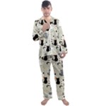 Cute Cat Seamless Pattern Men s Long Sleeve Satin Pajamas Set