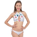 Vector Set Isolates With Cute Birds Scandinavian Style Cross Front Halter Bikini Top