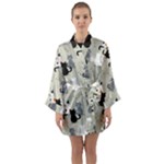 Cute Cat Seamless Pattern Long Sleeve Satin Kimono