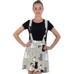 Cute Cat Seamless Pattern Velvet Suspender Skater Skirt