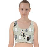 Cute Cat Seamless Pattern Velvet Racer Back Crop Top