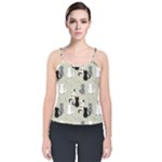 Cute Cat Seamless Pattern Velvet Spaghetti Strap Top