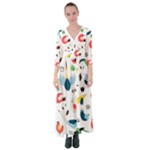 Vector Set Isolates With Cute Birds Scandinavian Style Button Up Maxi Dress
