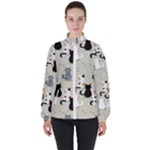 Cute Cat Seamless Pattern Women s High Neck Windbreaker