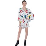 Vector Set Isolates With Cute Birds Scandinavian Style V-Neck Flare Sleeve Mini Dress