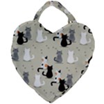 Cute Cat Seamless Pattern Giant Heart Shaped Tote