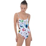 Vector Set Isolates With Cute Birds Scandinavian Style Tie Strap One Piece Swimsuit
