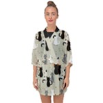 Cute Cat Seamless Pattern Half Sleeve Chiffon Kimono