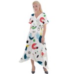 Vector Set Isolates With Cute Birds Scandinavian Style Cross Front Sharkbite Hem Maxi Dress