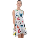 Vector Set Isolates With Cute Birds Scandinavian Style Frill Swing Dress