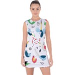 Vector Set Isolates With Cute Birds Scandinavian Style Lace Up Front Bodycon Dress