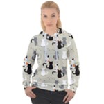 Cute Cat Seamless Pattern Women s Overhead Hoodie