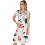 Vector Set Isolates With Cute Birds Scandinavian Style Classic Short Sleeve Dress