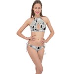 Cute Cat Seamless Pattern Cross Front Halter Bikini Set
