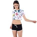 Vector Set Isolates With Cute Birds Scandinavian Style Tie Back Short Sleeve Crop T-Shirt