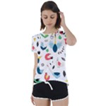 Vector Set Isolates With Cute Birds Scandinavian Style Short Sleeve Open Back T-Shirt