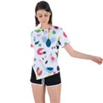 Vector Set Isolates With Cute Birds Scandinavian Style Asymmetrical Short Sleeve Sports T-Shirt