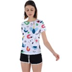 Vector Set Isolates With Cute Birds Scandinavian Style Back Circle Cutout Sports T-Shirt