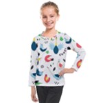 Vector Set Isolates With Cute Birds Scandinavian Style Kids  Long Mesh T-Shirt