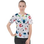 Vector Set Isolates With Cute Birds Scandinavian Style Women s Sport Raglan T-Shirt