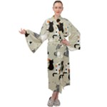 Cute Cat Seamless Pattern Maxi Velvet Kimono