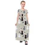 Cute Cat Seamless Pattern Kids  Short Sleeve Maxi Dress