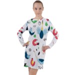 Vector Set Isolates With Cute Birds Scandinavian Style Long Sleeve Hoodie Dress