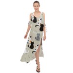Cute Cat Seamless Pattern Maxi Chiffon Cover Up Dress