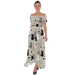 Cute Cat Seamless Pattern Off Shoulder Open Front Chiffon Dress