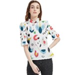 Vector Set Isolates With Cute Birds Scandinavian Style Frill Neck Blouse