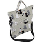 Cute Cat Seamless Pattern Fold Over Handle Tote Bag