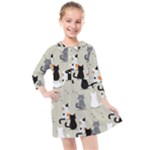 Cute Cat Seamless Pattern Kids  Quarter Sleeve Shirt Dress
