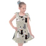 Cute Cat Seamless Pattern Kids  Tie Up Tunic Dress