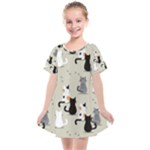 Cute Cat Seamless Pattern Kids  Smock Dress