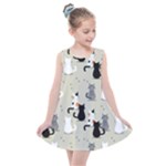 Cute Cat Seamless Pattern Kids  Summer Dress