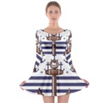Anchor Background Design Long Sleeve Skater Dress
