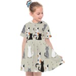 Cute Cat Seamless Pattern Kids  Sailor Dress