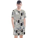 Cute Cat Seamless Pattern Men s Mesh T-Shirt and Shorts Set