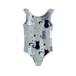 Cute Cat Seamless Pattern Kids  Frill Swimsuit