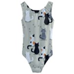Cute Cat Seamless Pattern Kids  Cut-Out Back One Piece Swimsuit
