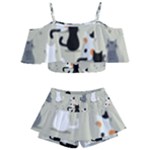 Cute Cat Seamless Pattern Kids  Off Shoulder Skirt Bikini