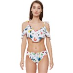 Vector Set Isolates With Cute Birds Scandinavian Style Ruffle Edge Tie Up Bikini Set	