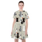 Cute Cat Seamless Pattern Sailor Dress