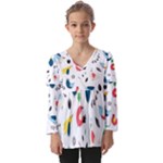 Vector Set Isolates With Cute Birds Scandinavian Style Kids  V Neck Casual Top