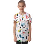 Vector Set Isolates With Cute Birds Scandinavian Style Fold Over Open Sleeve Top
