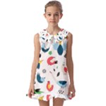 Vector Set Isolates With Cute Birds Scandinavian Style Kids  Pilgrim Collar Ruffle Hem Dress