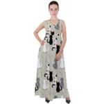 Cute Cat Seamless Pattern Empire Waist Velour Maxi Dress