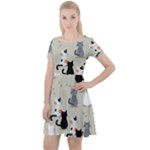 Cute Cat Seamless Pattern Cap Sleeve Velour Dress 